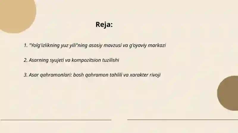 Yolg'izlikning yuz yili asari tahlili 2