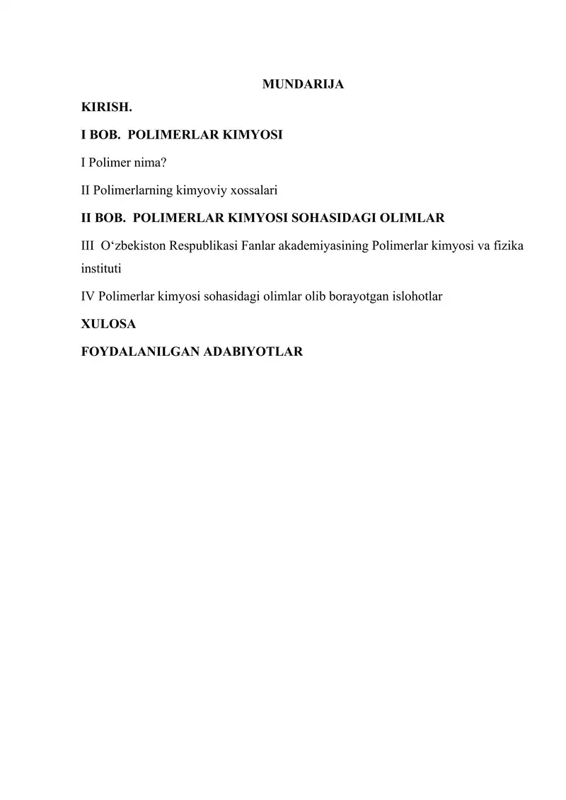 Mamlakatimizda polimerlar kimyosi sohasida ilmiy izlanishlar olib borayotgan olimlar va ularning ilmiy yutuqlari 2