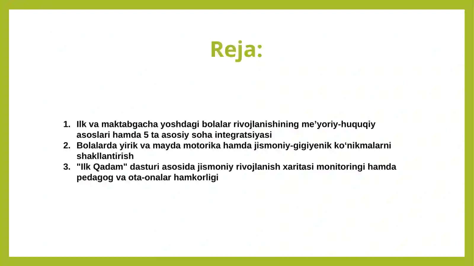 Ilk yoshdagi bolalarning rivojlanishning o'ziga xo'sh xususiyatlari va jismoniy rivojlanish xaritasi 2