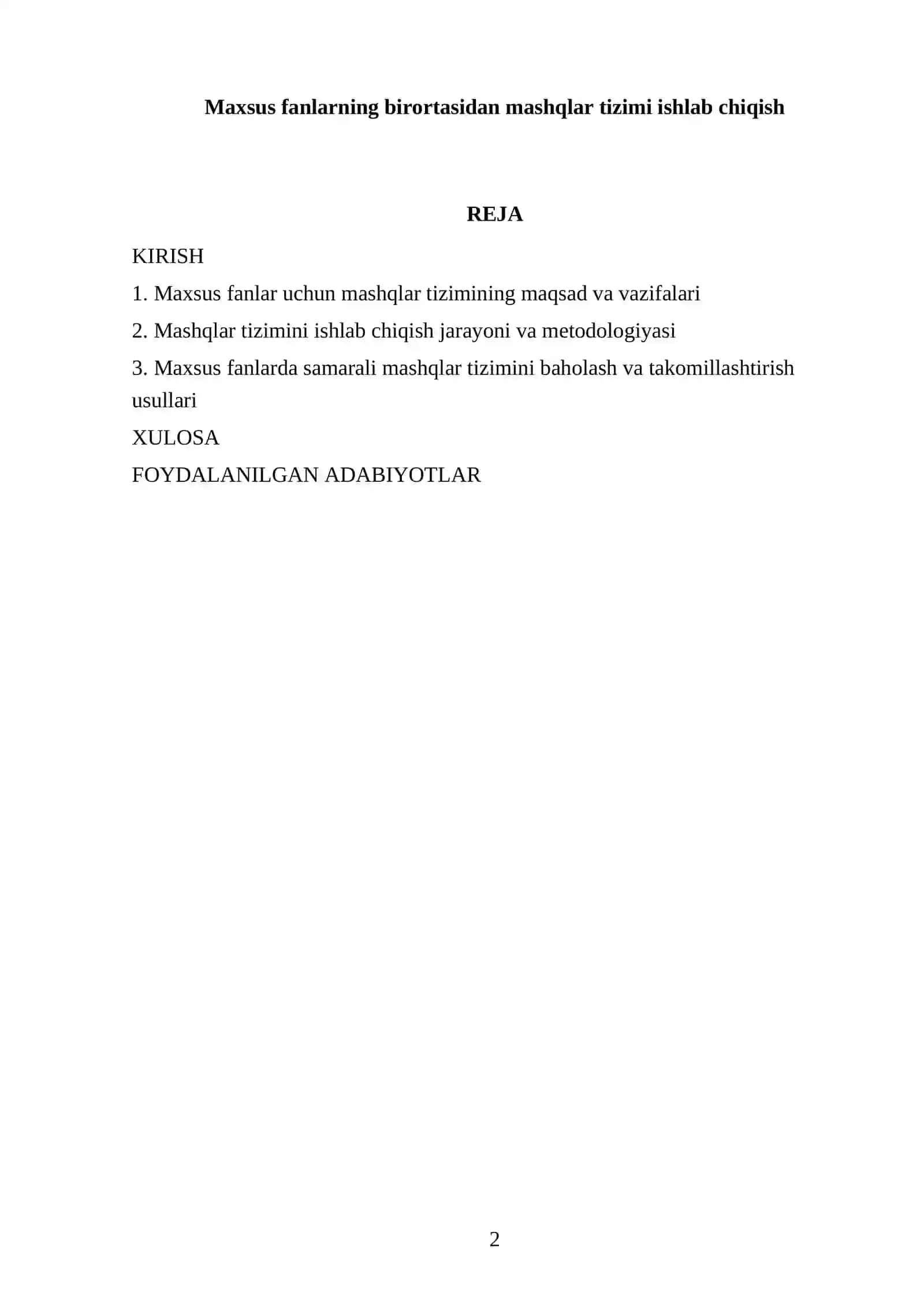 Maxsus fanlarning birortasidan mashqlar tizimi ishlab chiqish 2