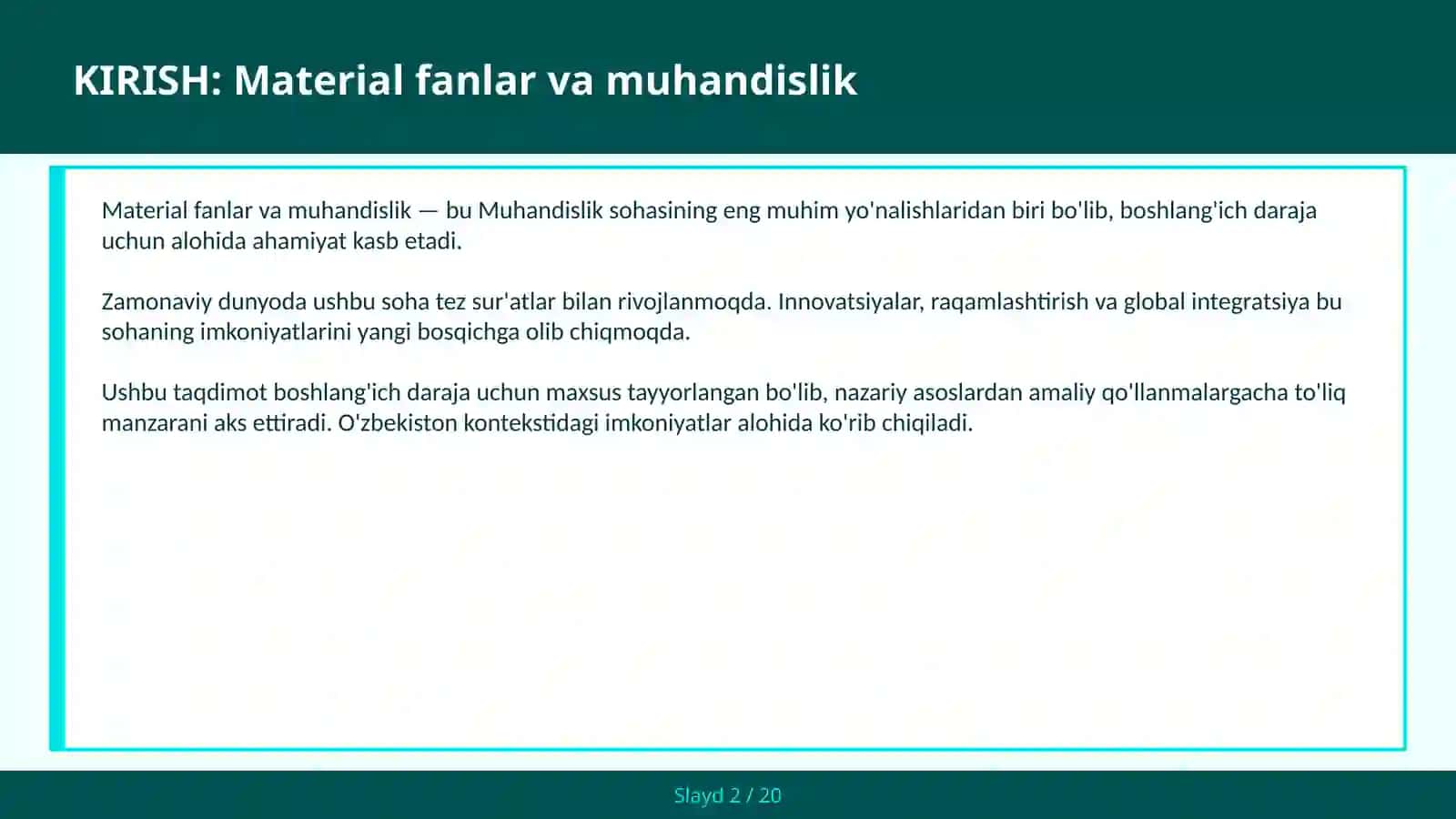 MATERIAL FANLAR VA MUHANDISLIK 2