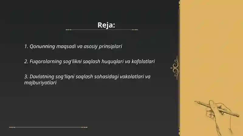 Qonun "Ozbekiston Respublikasi Fuqorolar sog'lig'ini saqlash tog'risidagi qonun" 2