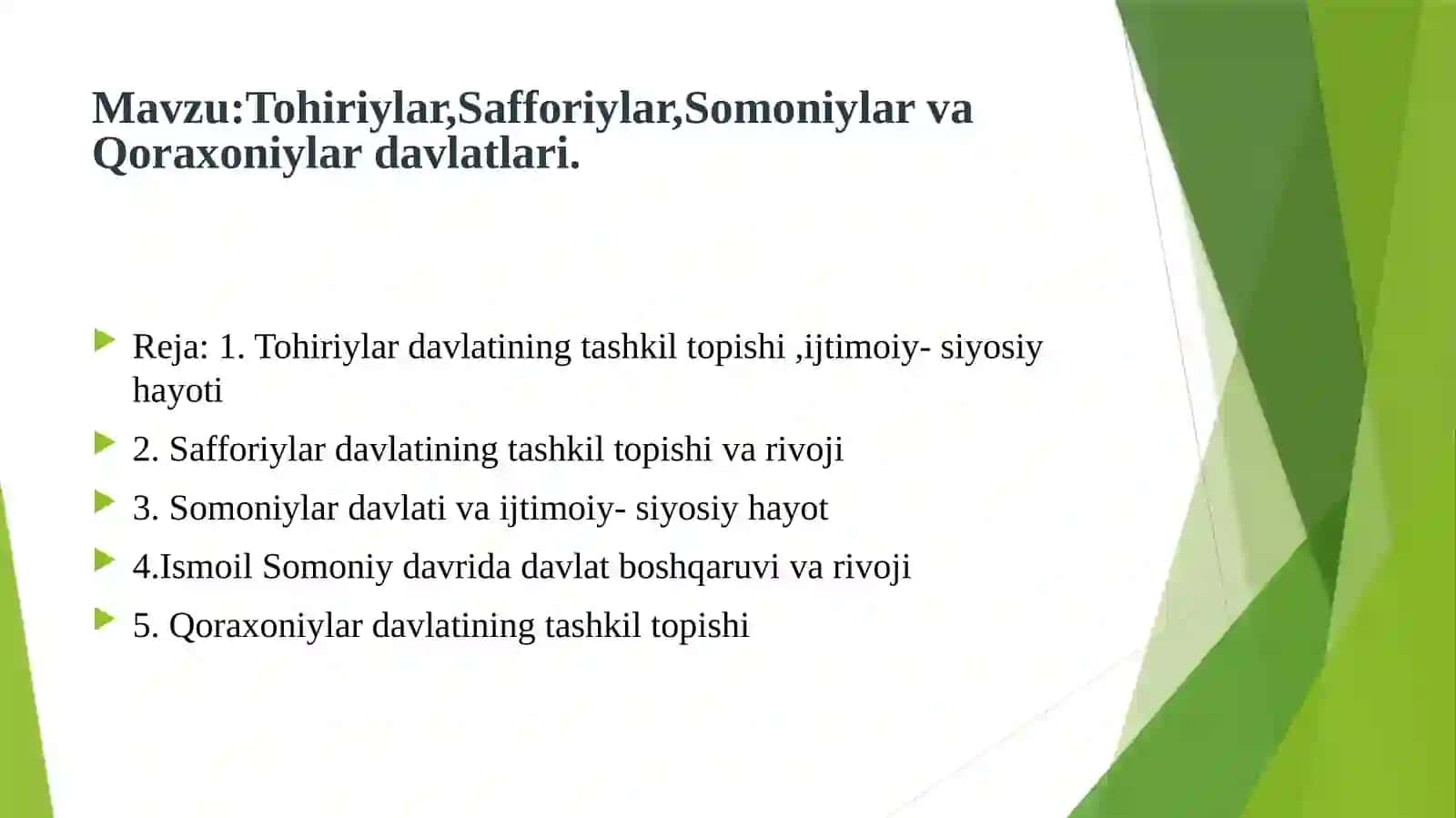Tohiriylar, Safforiylar, Somoniylar va Qoraxoniylar davlatlari 2