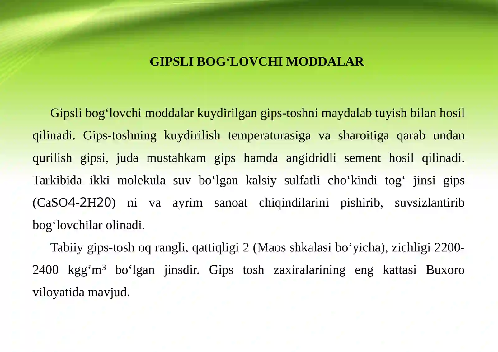 Gipsli bog‘lovchi moddalar 2