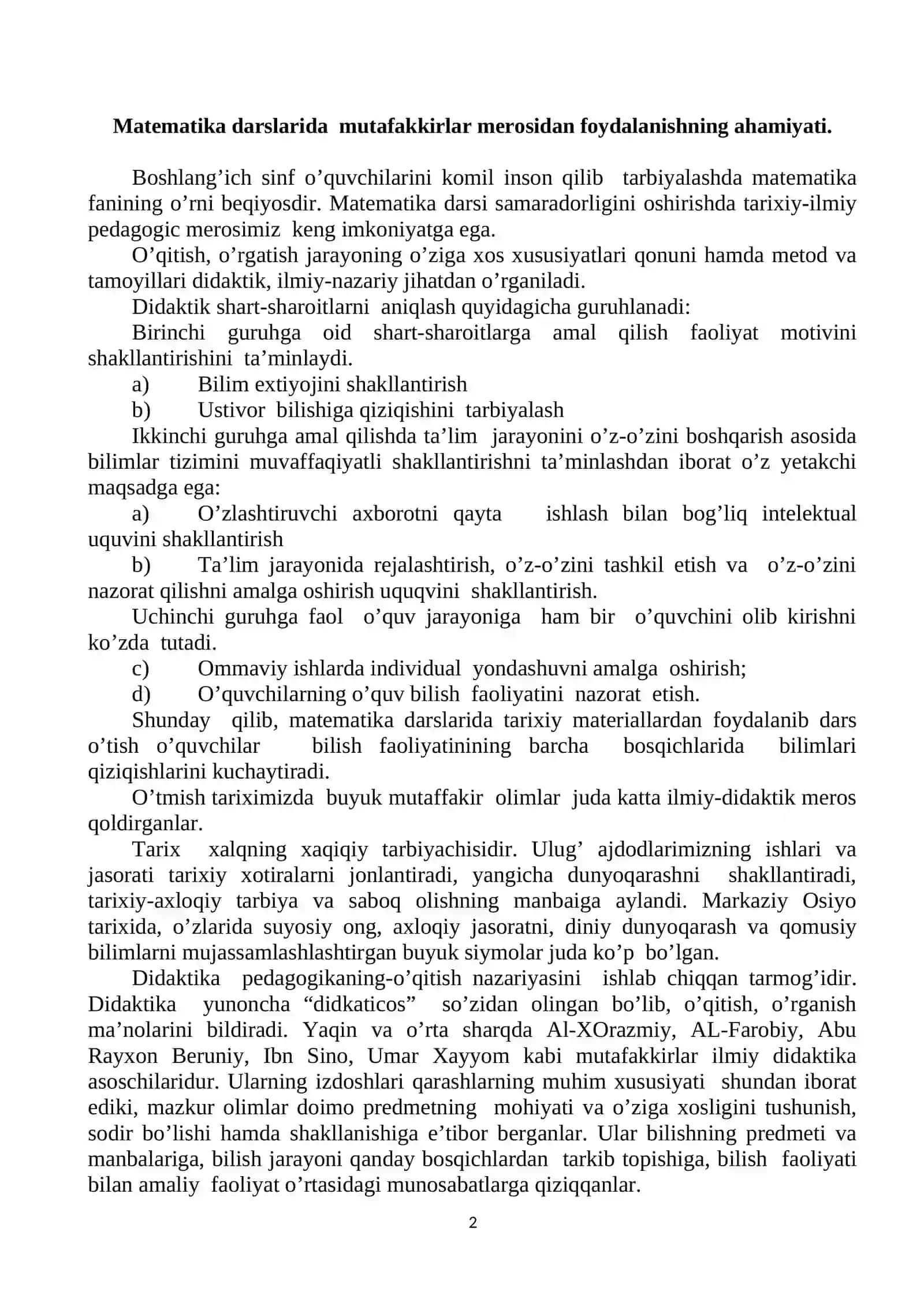 Sharq mutafakkirlari merosidan matematika va atrof olam darslarida 2