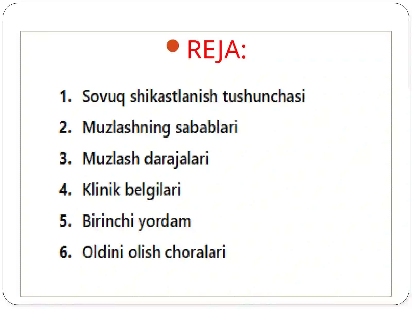 "Sovuqshikastlanish va muzlash" 2