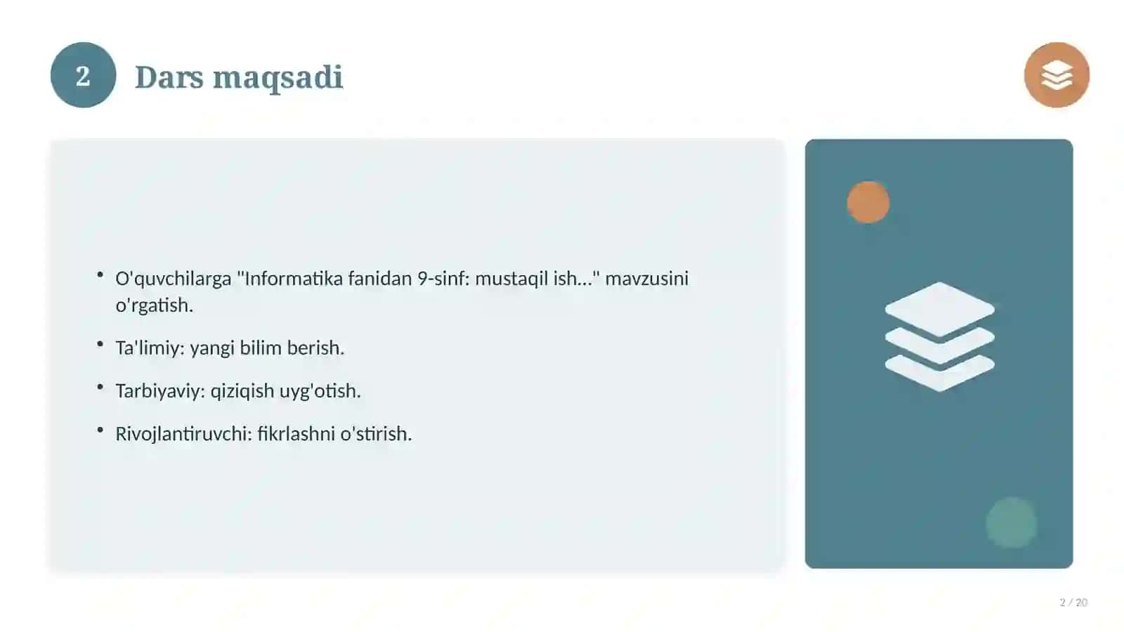 Informatika fanidan 9-sinf: mustaqil ish topshiriqlari 2