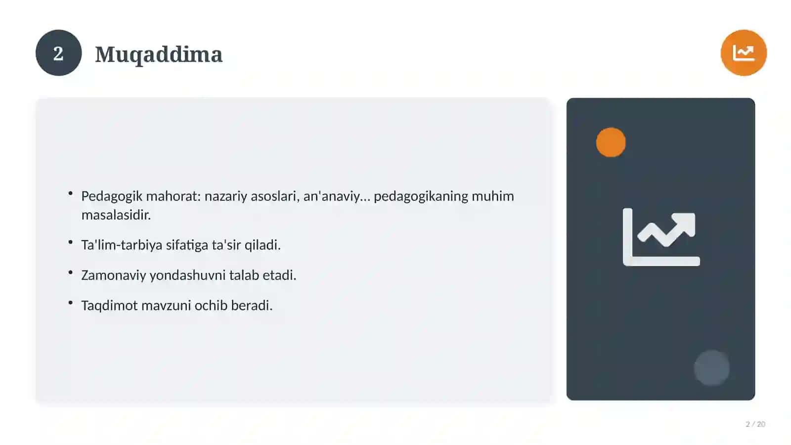 Pedagogik mahorat: nazariy asoslari, an'anaviy yondashuvda (Amaliyot hisoboti) 2