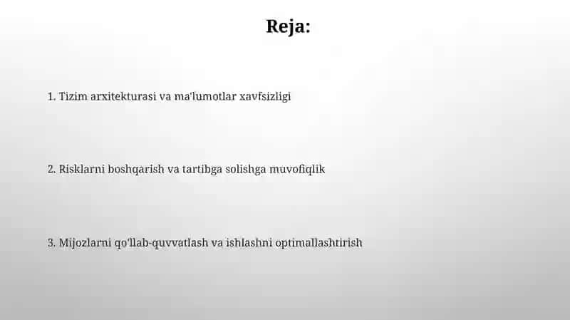 Tizim arxitekturasi va ma'lumotlar xavfsizligi 2