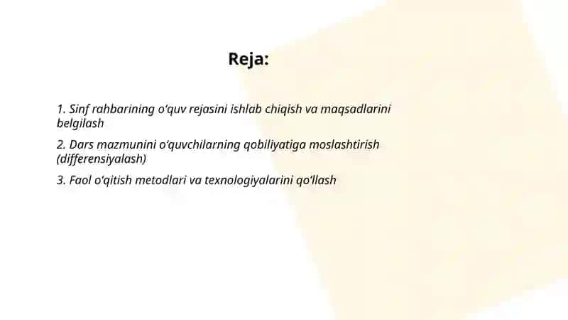 Sinf rahbarining oʻquv faoliyati samaradorligini oshirishga qoʼyilgan talablar 2