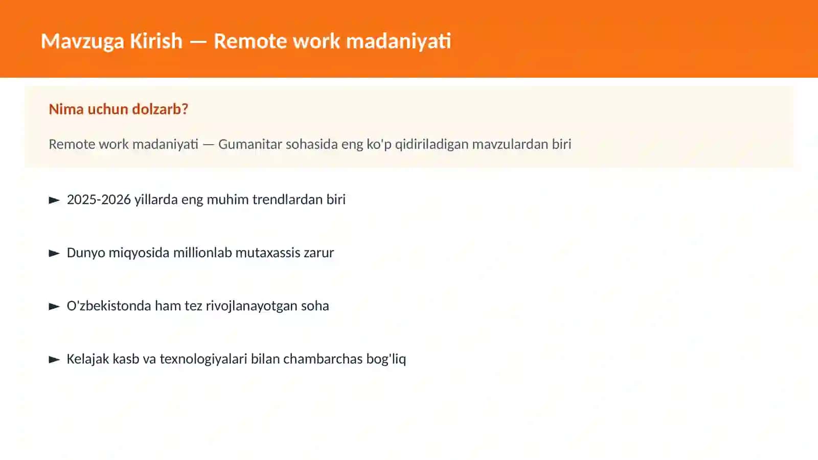 Remote work madaniyati 2
