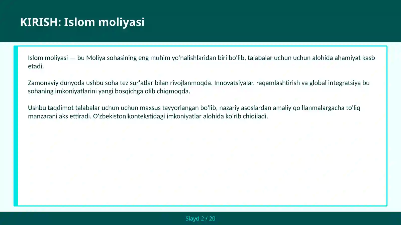 ISLOM MOLIYASI 2