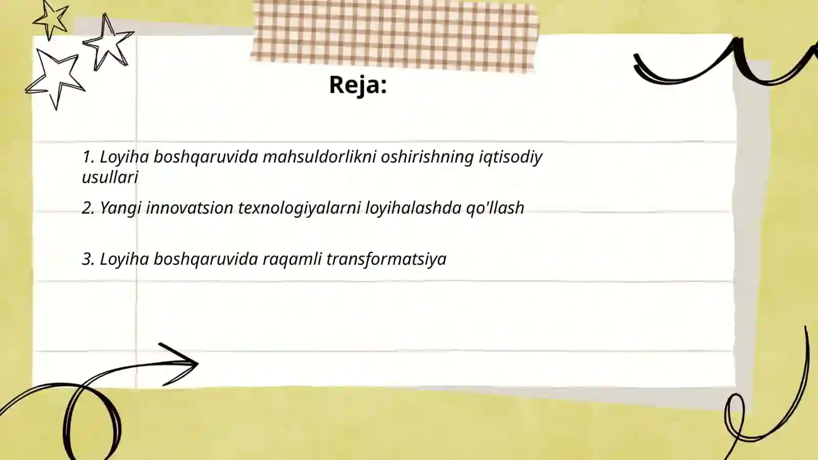 Loyiha boshqaruvi sohasidagi tashkiliy iqtisodiy yangiliklar 2