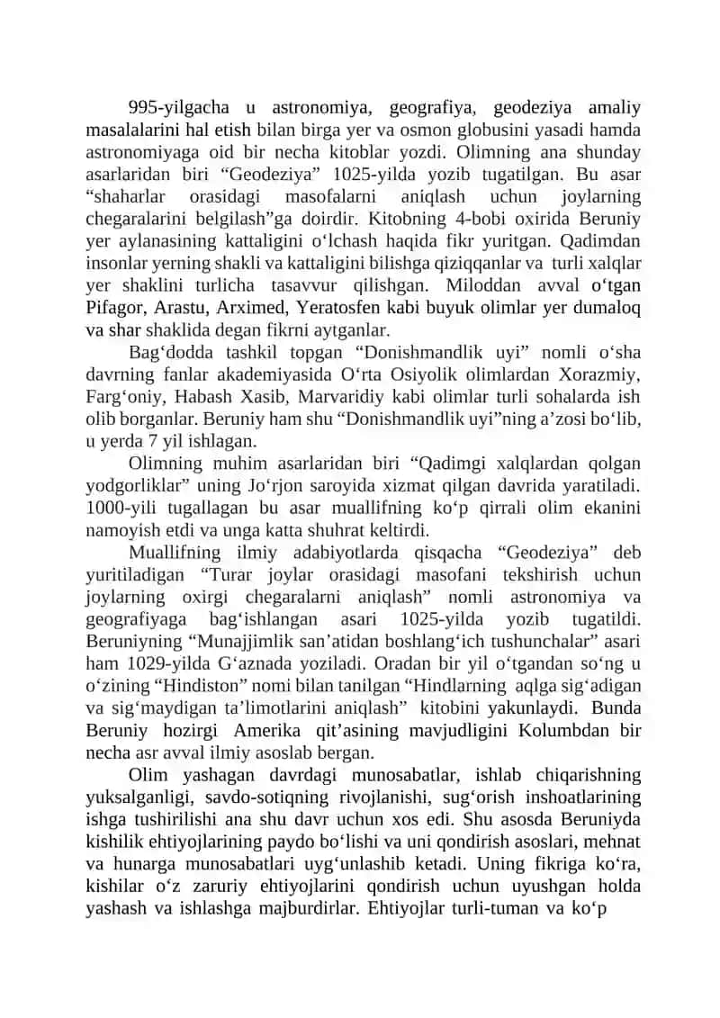 BERUNIYNING ASARLARIDA KISHILIK EHTIYOJI, MEHNAT VA HUNAR MASALALARI 2