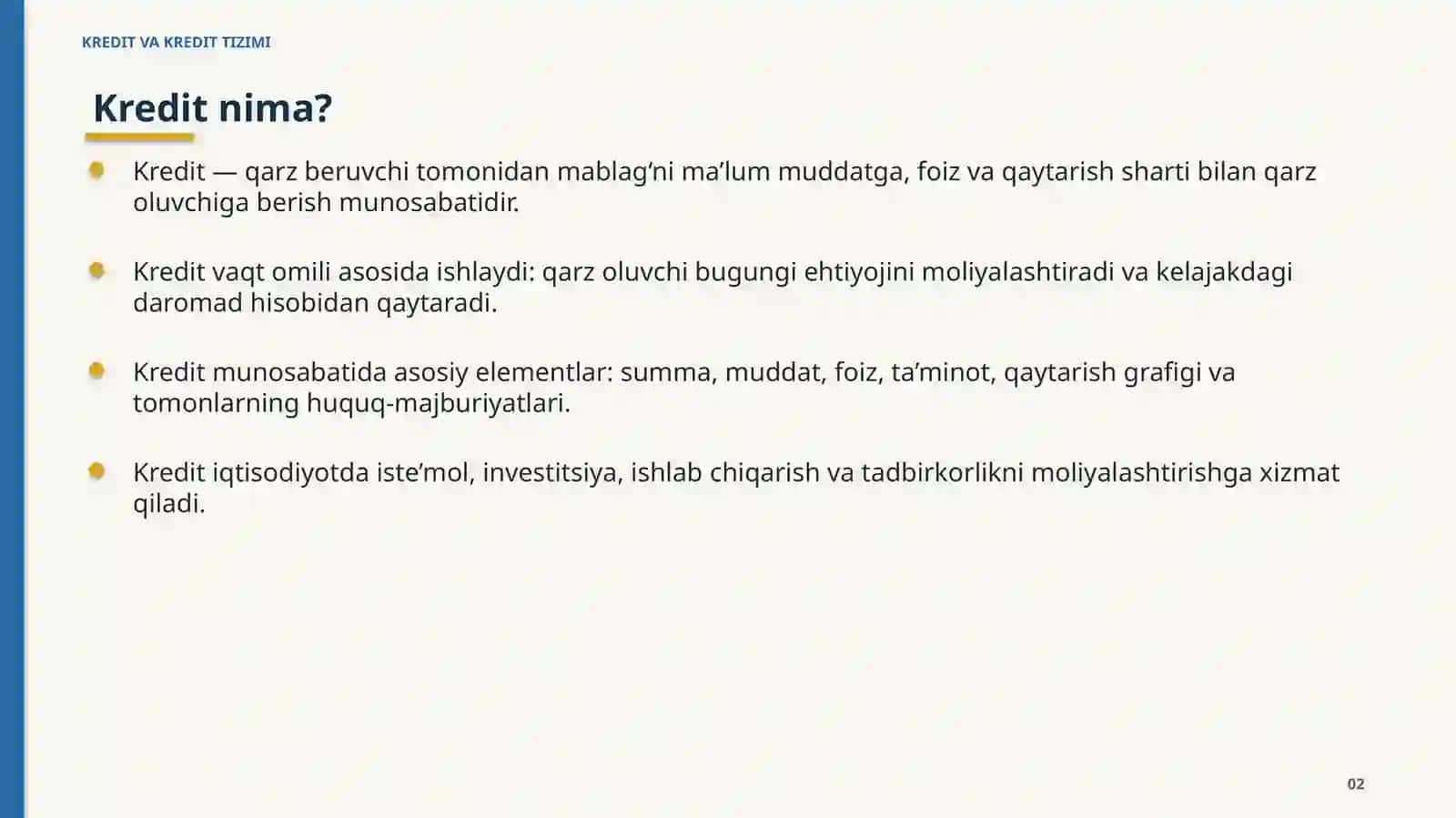 KREDIT VA KREDIT TIZIMI 2