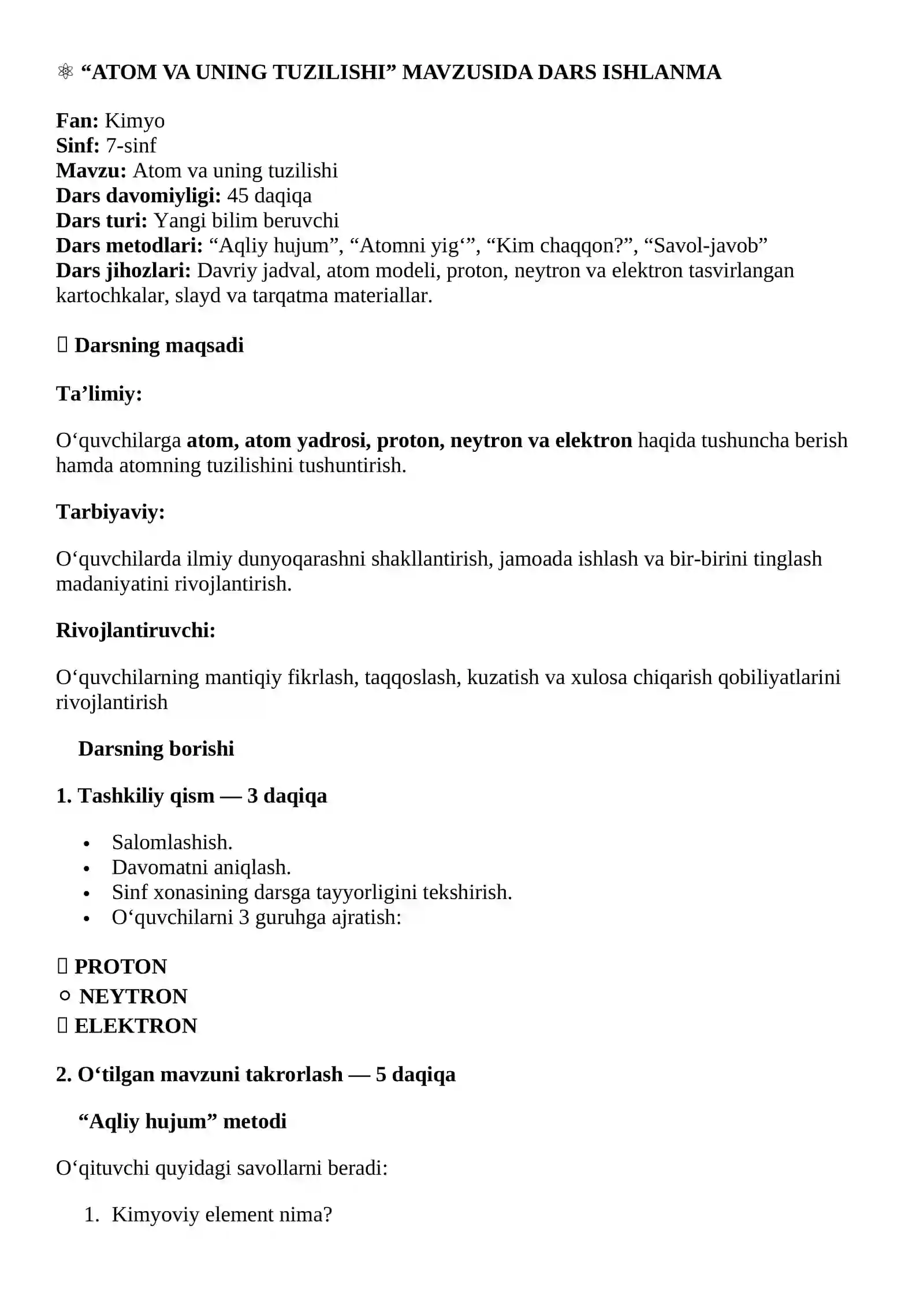 ATOM VA UNING TUZILISHI 2