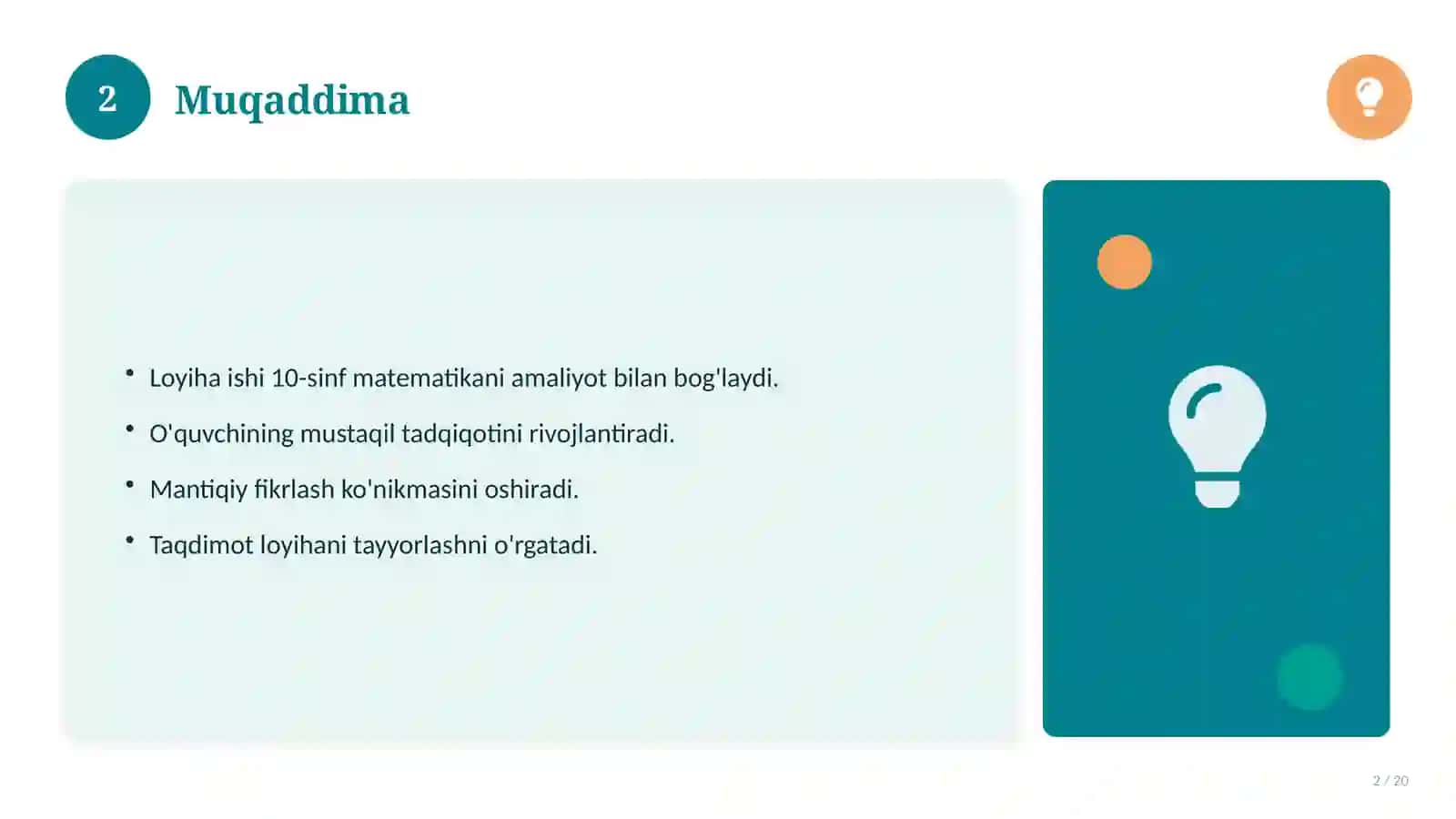 Matematika fanidan 10-sinf loyiha ishi 2