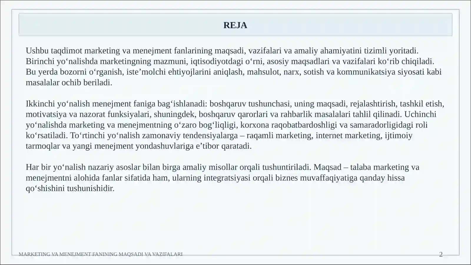 MARKETING VA MENEJMENT FANINING MAQSADI VA VAZIFALARI 2