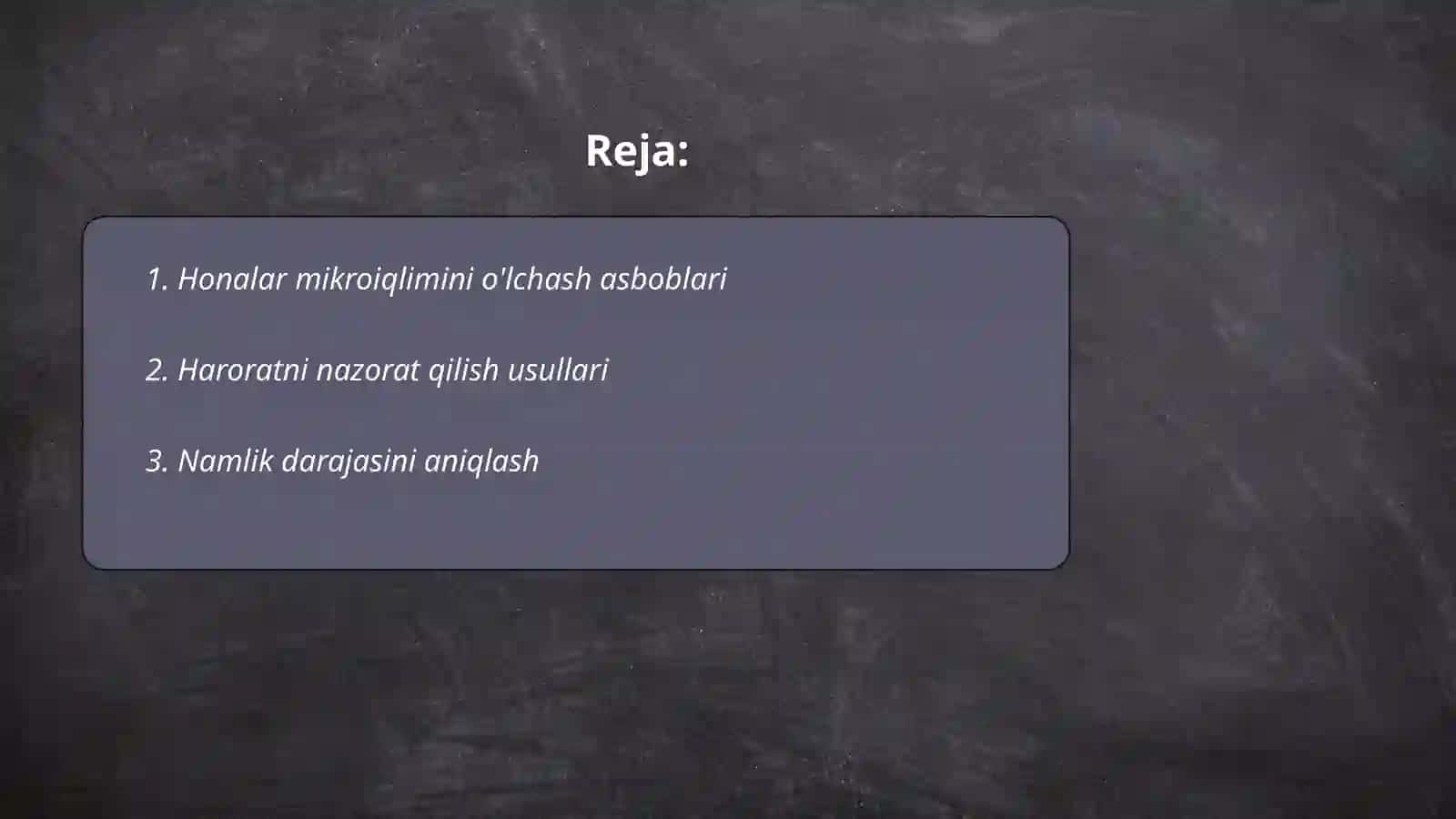 Honalar mikroiqlimi koʻrsatkichlarini telshirish 2