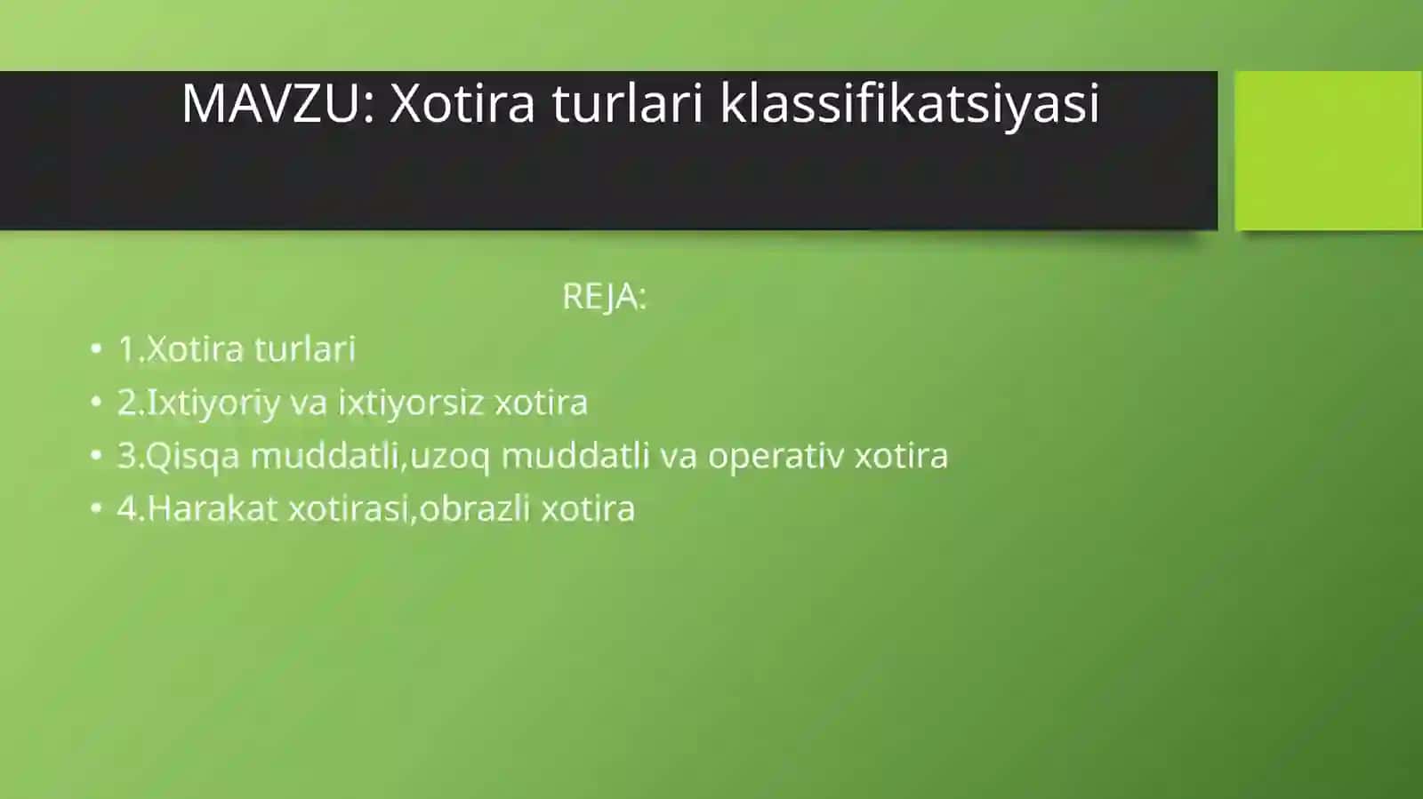 Xotira turlari klassifikatsiyasi 2