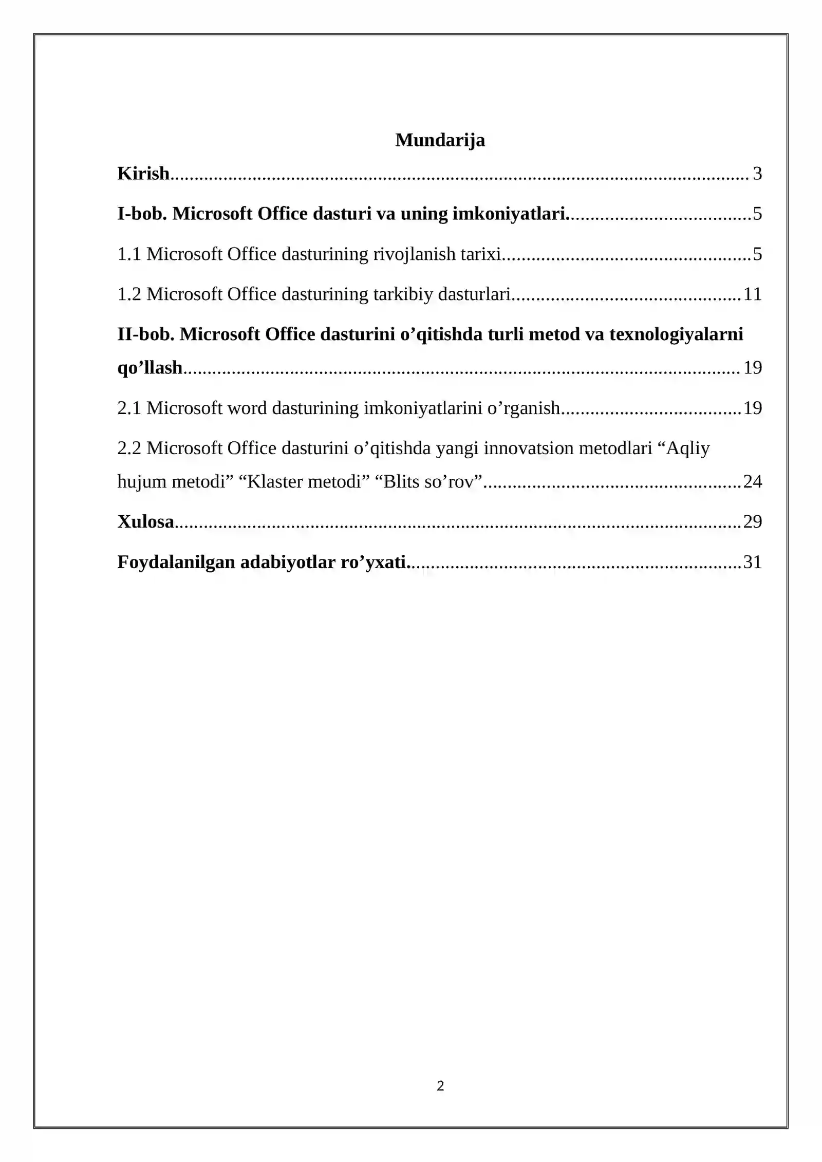 MICROSOFT OFFICE DASTURINI O’QITISH METODIKASI 2