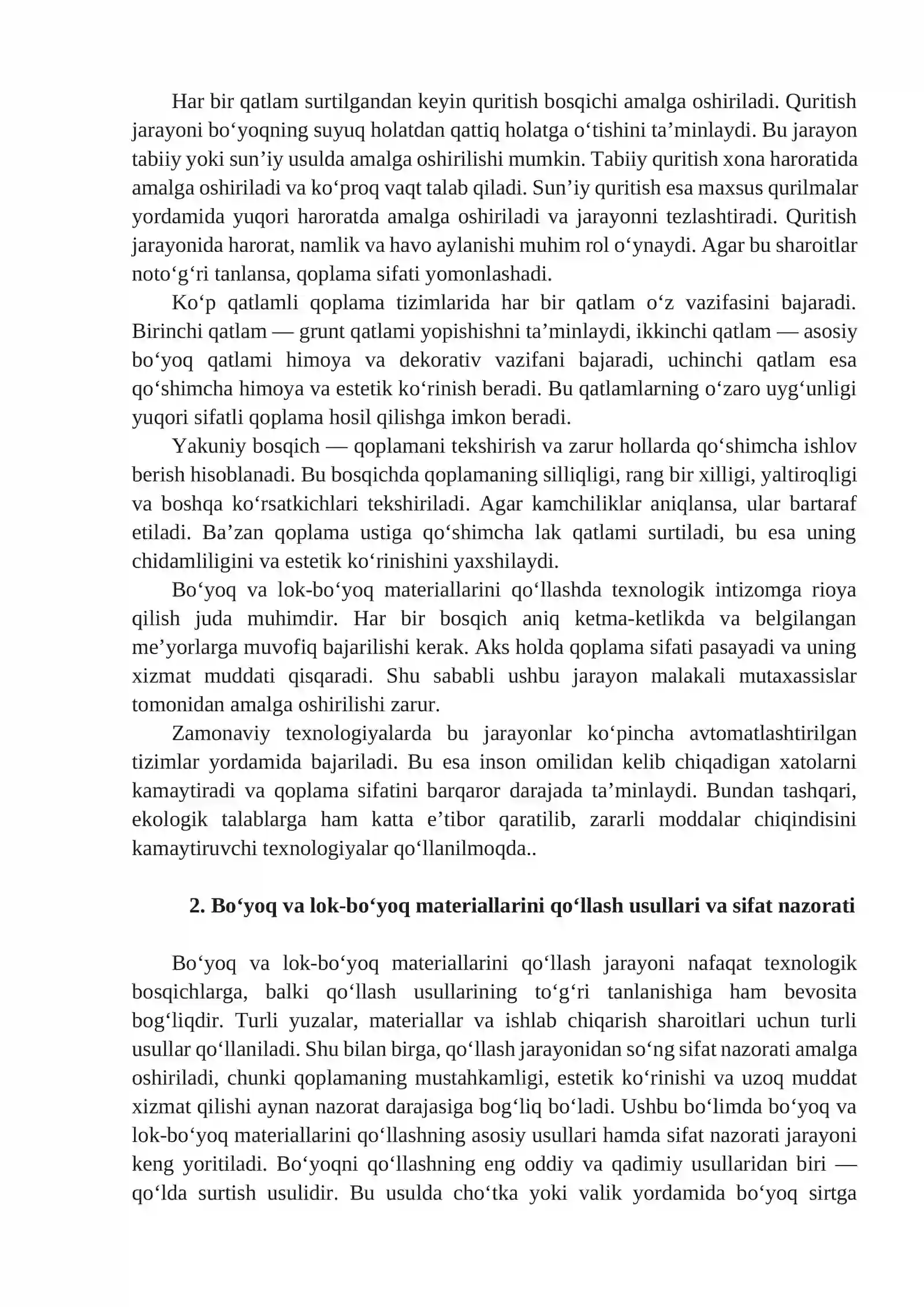 MA'RUZA: BO‘YOQ VA LOK-BO‘YOQ MATERIALLARINI QO‘LLASH TEXNOLOGIYASI 2