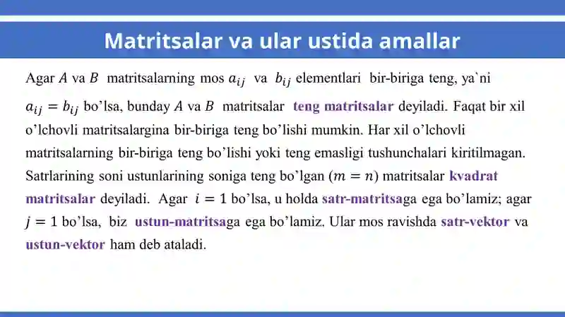 Matritsalar va ular ustida amallar 2