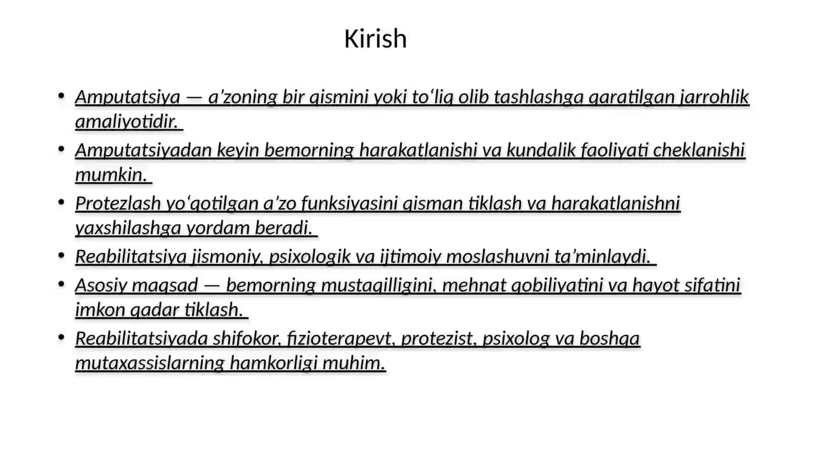 Amputatsiya, protezlashishlar va nogironlar reabilitatsiyasi 2