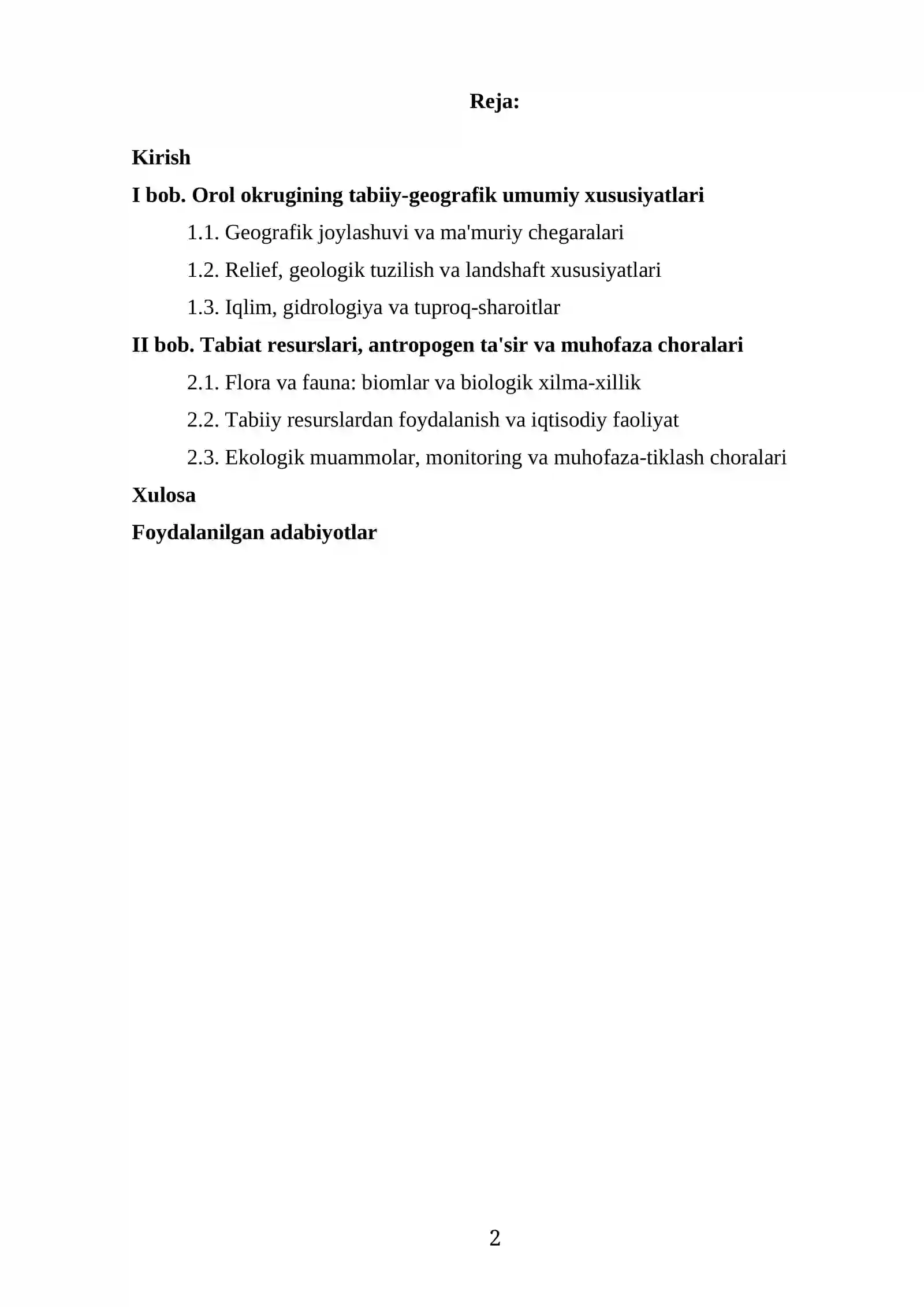Orol okrugiga Tabiiy Geografik Tavsif 2