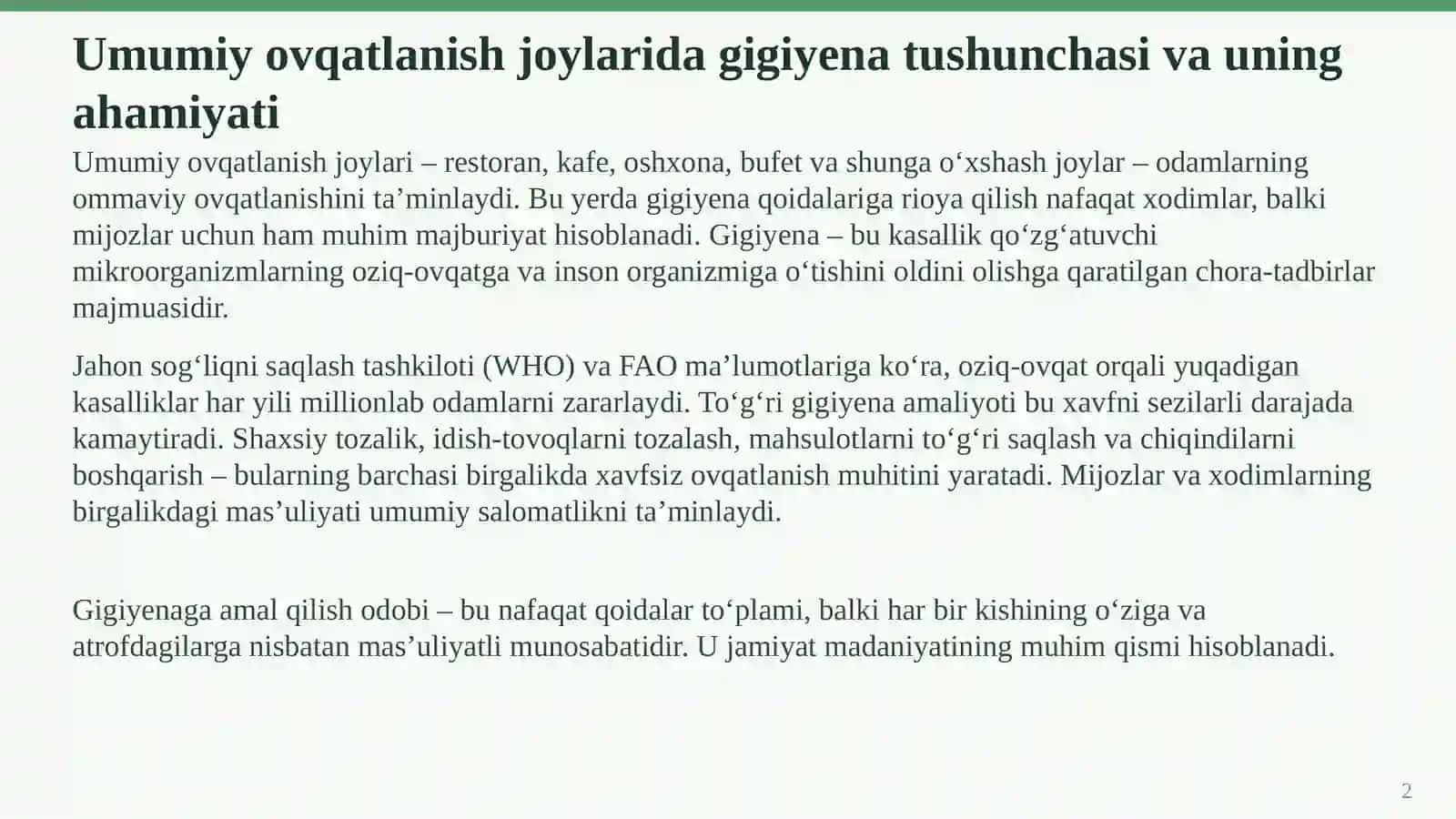 Umumiy ovqatlanish joylarida gigiyenaga amal qilish odobi 2