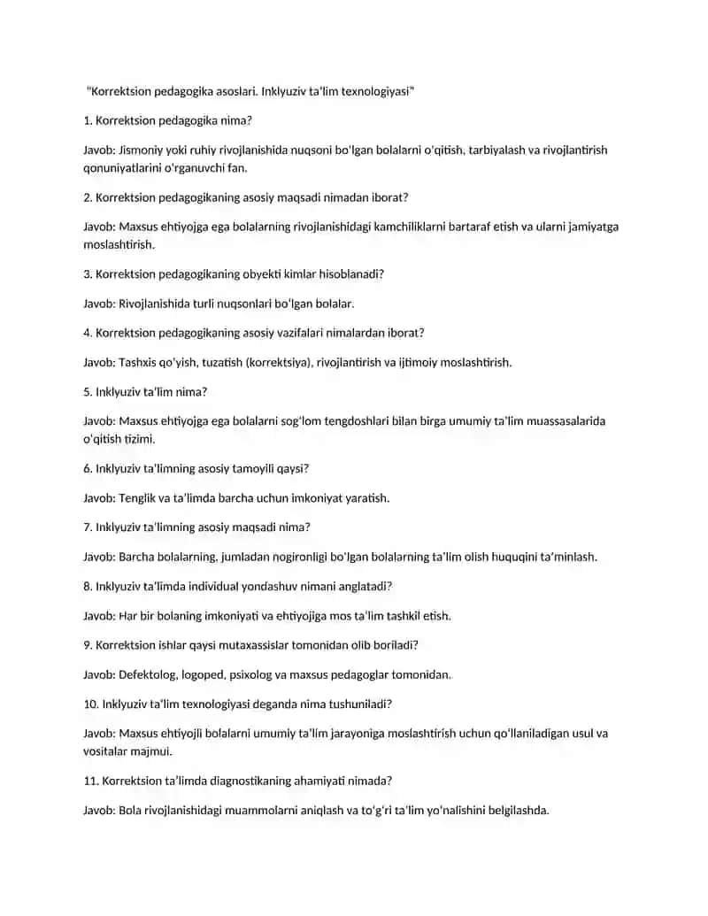 Korrektsion pedagogika asoslari. Inklyuziv ta’lim texnologiyasi 2