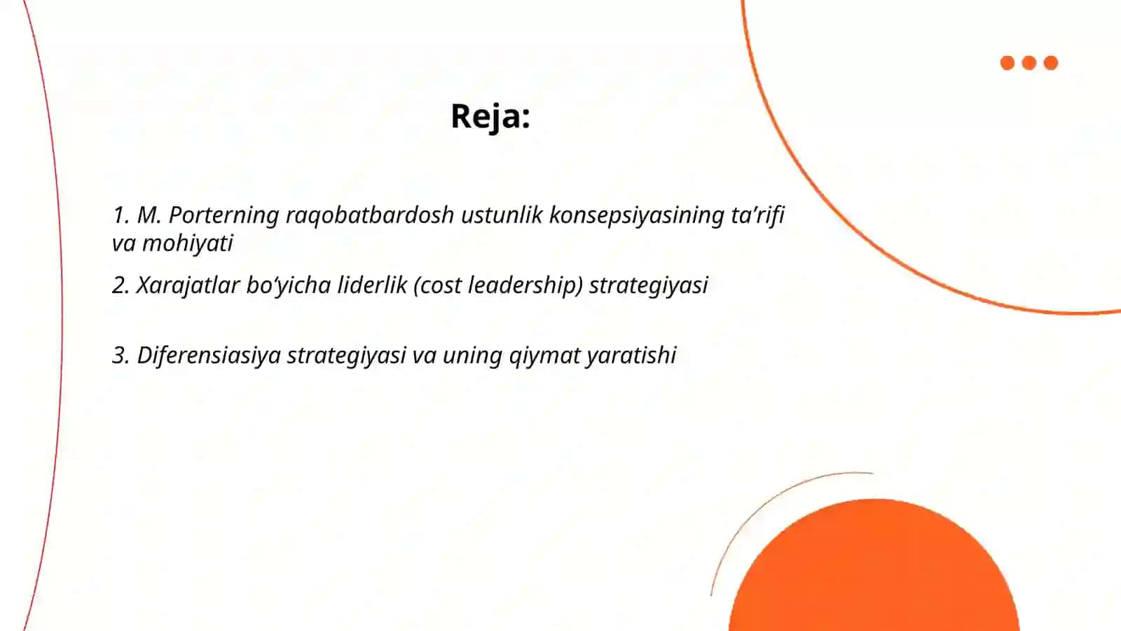M. Porterning raqobatbardosh ustunlik konsepsiyasi 2