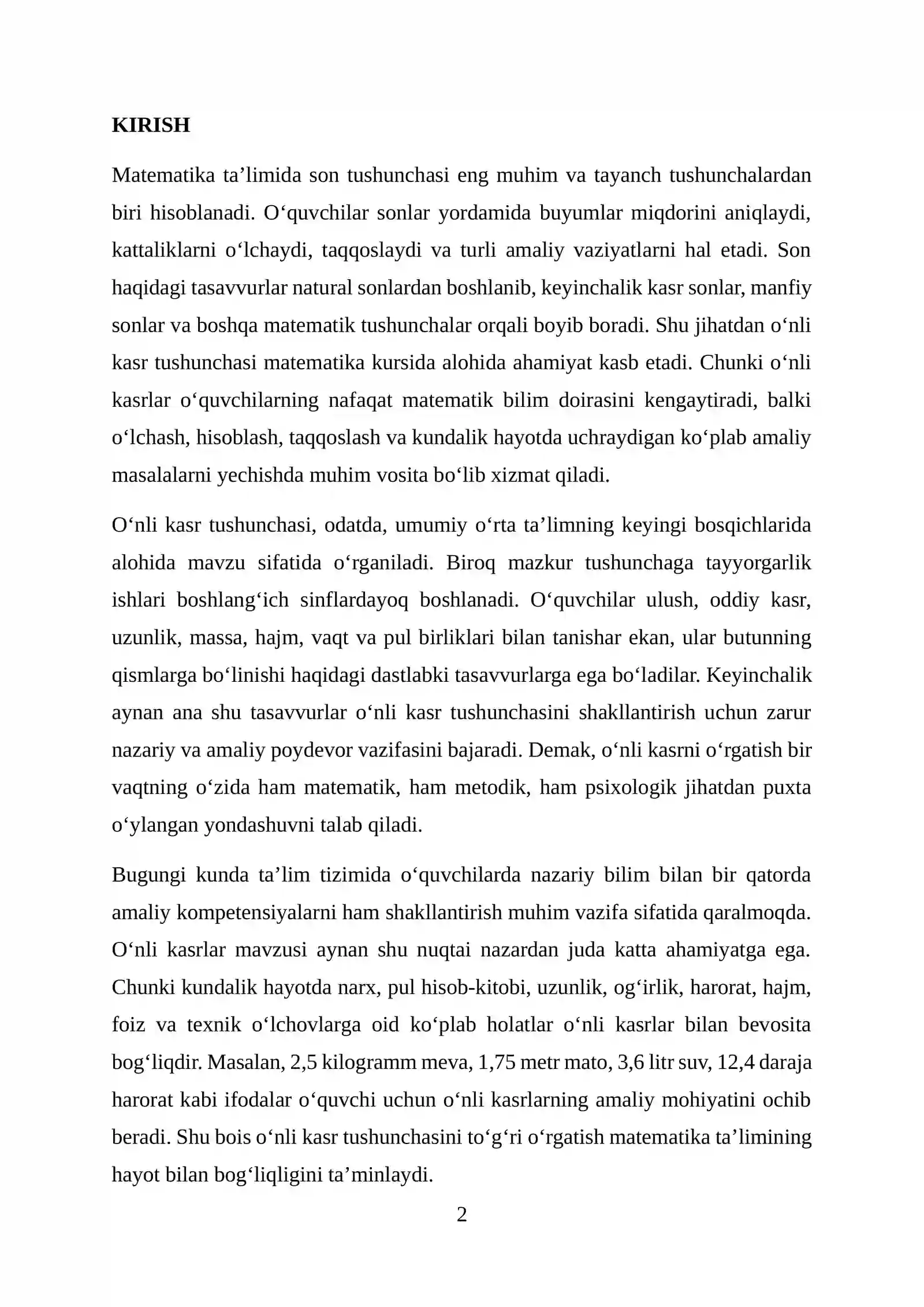 O‘NLI KASR TUSHUNCHASINI O‘RGATISH METODIKASI 2