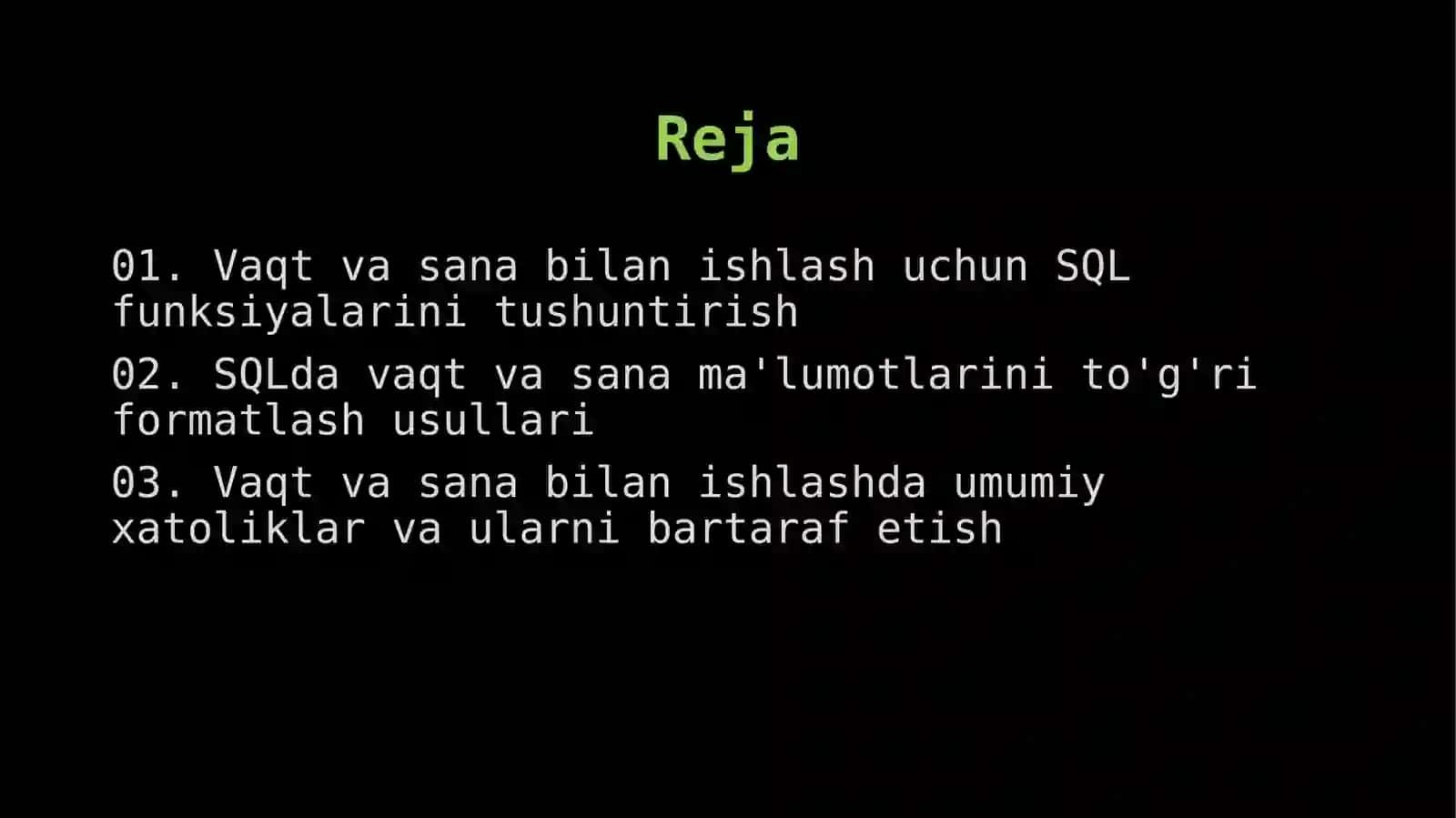 SQLda Vaqt va Sana Funksiyalari 2