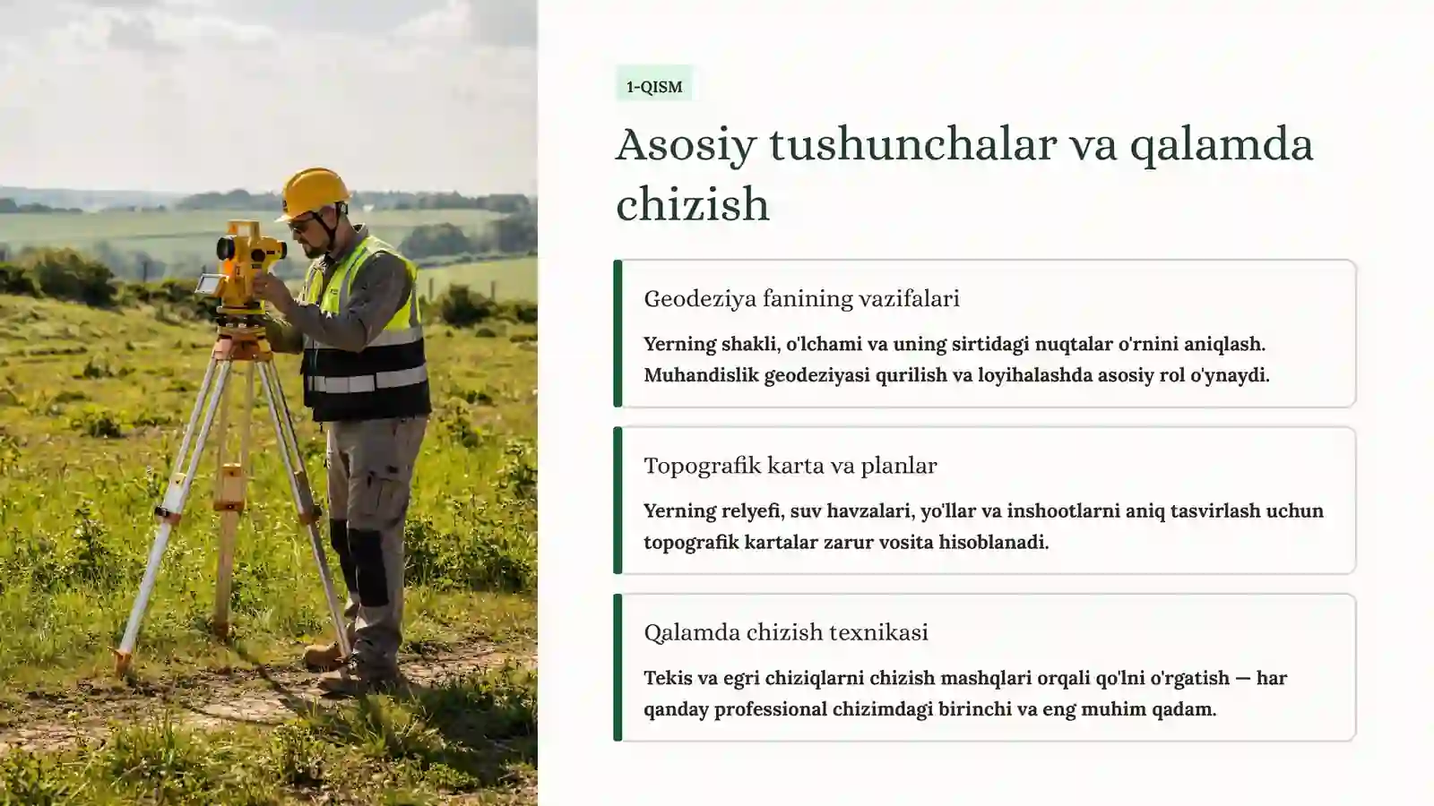 Muhandislik geodeziyasi va topografik chizmachilik: Qalamdan tushgacha 2