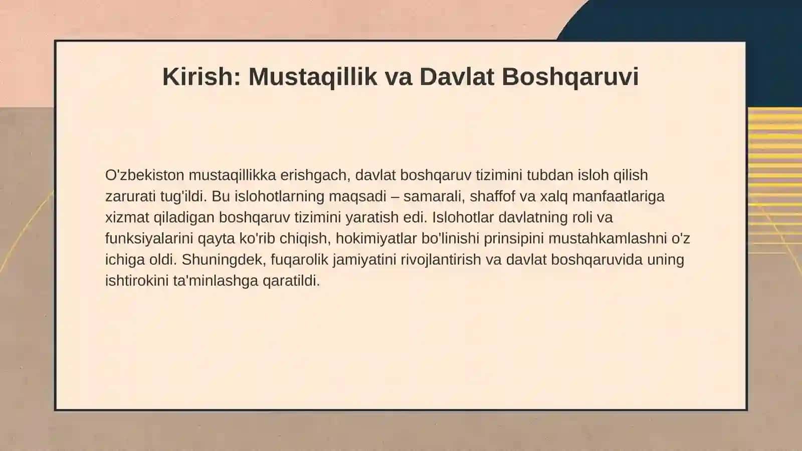O'zbekistonda Davlat Boshqaruvi Islohotlari 2