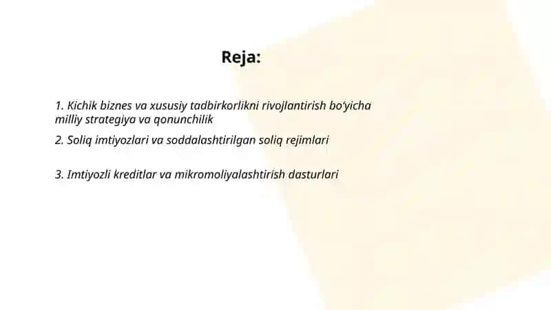 Kichik biznes va xususiy tadbirkorlikni rivojlantirish 2