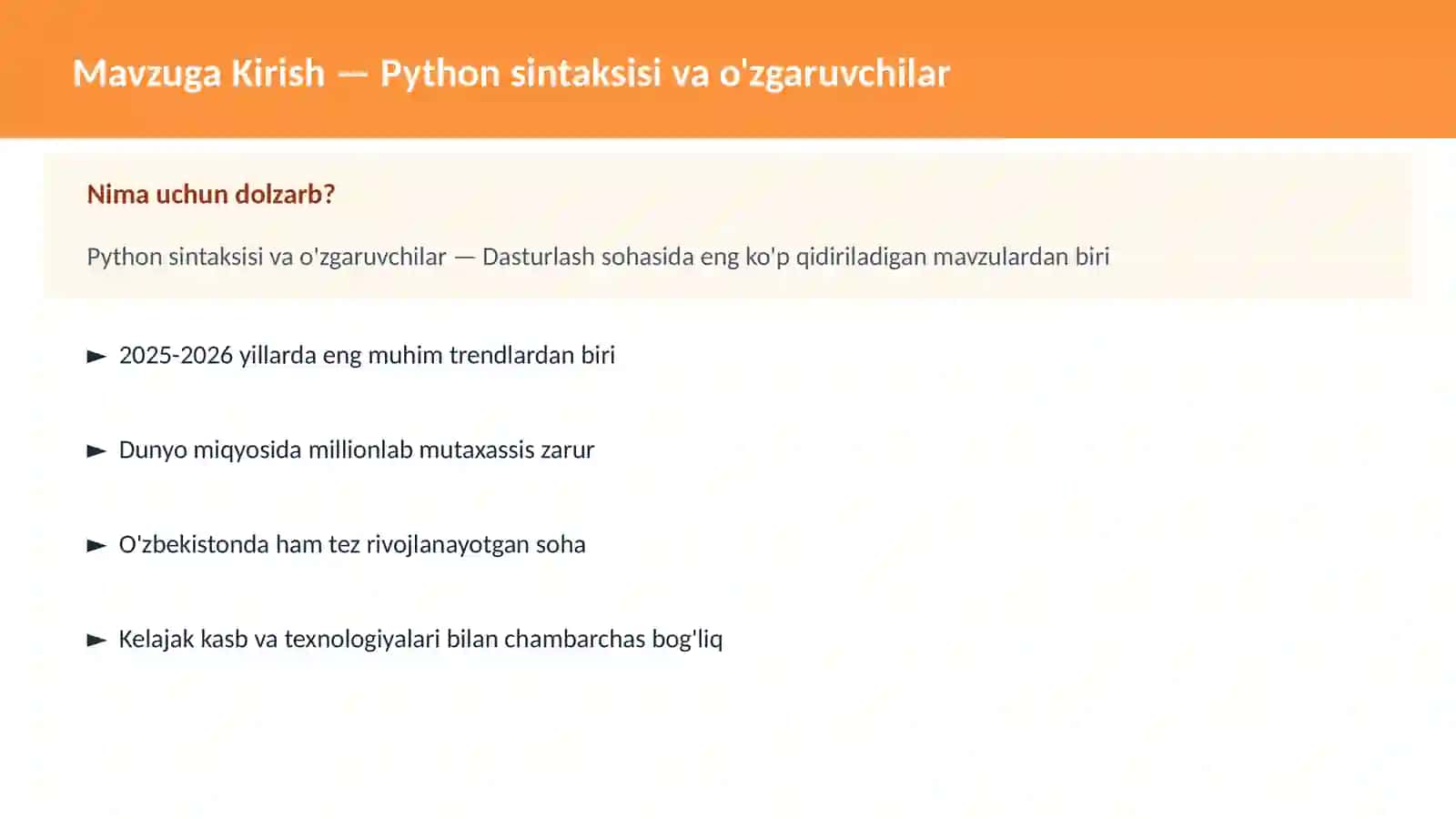 Python sintaksisi va o'zgaruvchilar 2