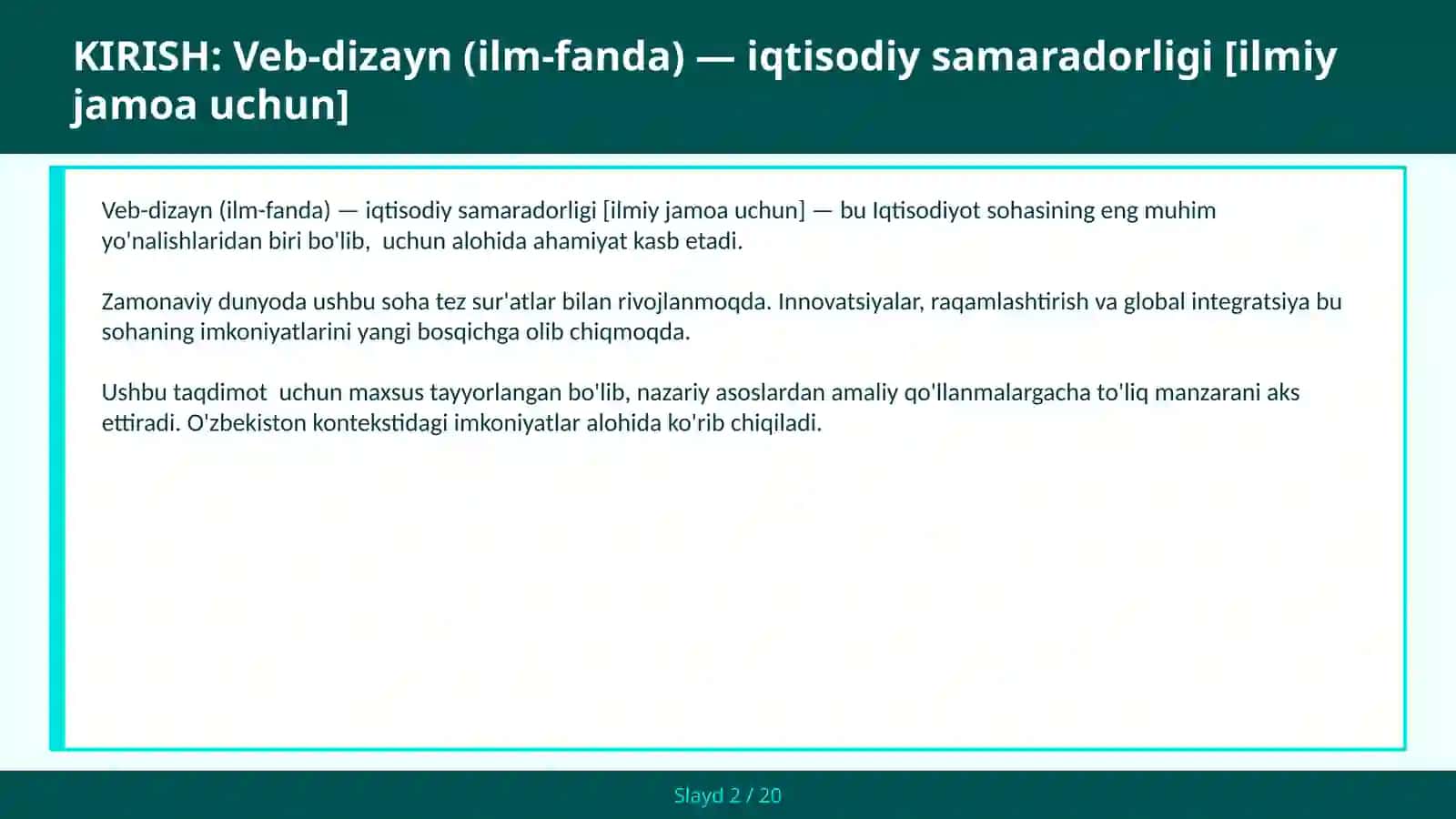 VEB-DIZAYN (ILM-FANDA) — IQTISODIY SAMARADORLIGI [ILMIY JAMOA UCHUN] 2