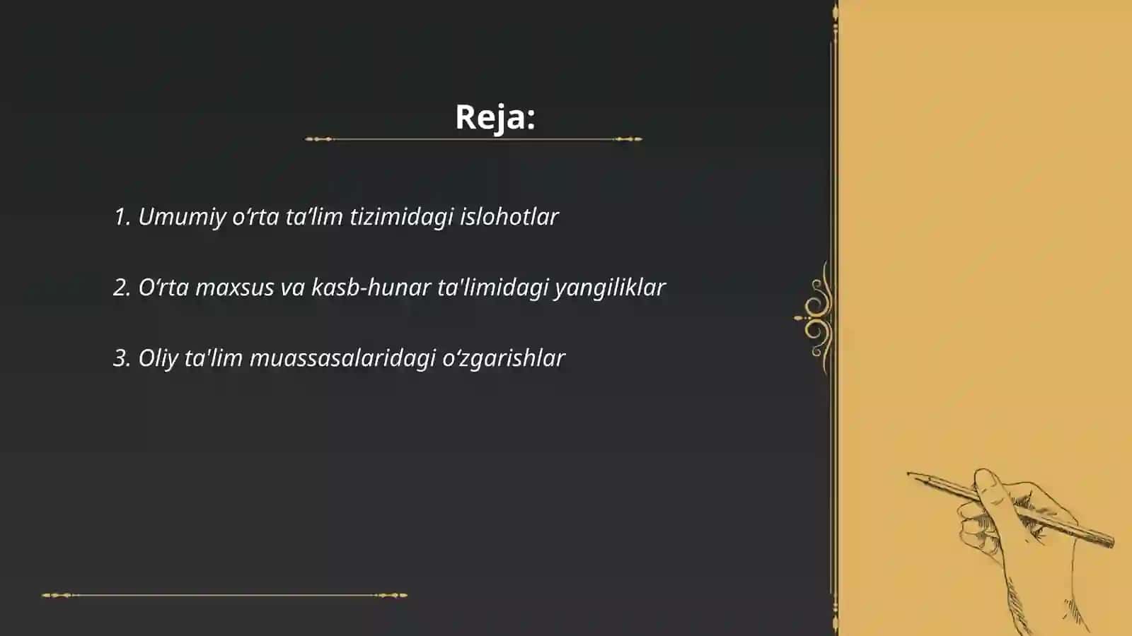 Õzbekiston Respublikasida ta'lim sohasi boyicha amalga oshirilgan islohatlar 2
