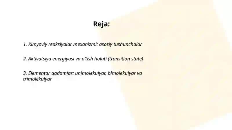 Kimyoviy reyaksiyalarning mexanizmi.Kimyoviy jarayonlarning sodiq bo'lish shartlari 2