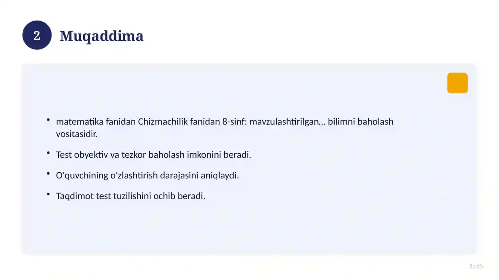 Chizmachilik fanidan 8-sinf: mavzulashtirilgan nazorat ishi va tahlil 2