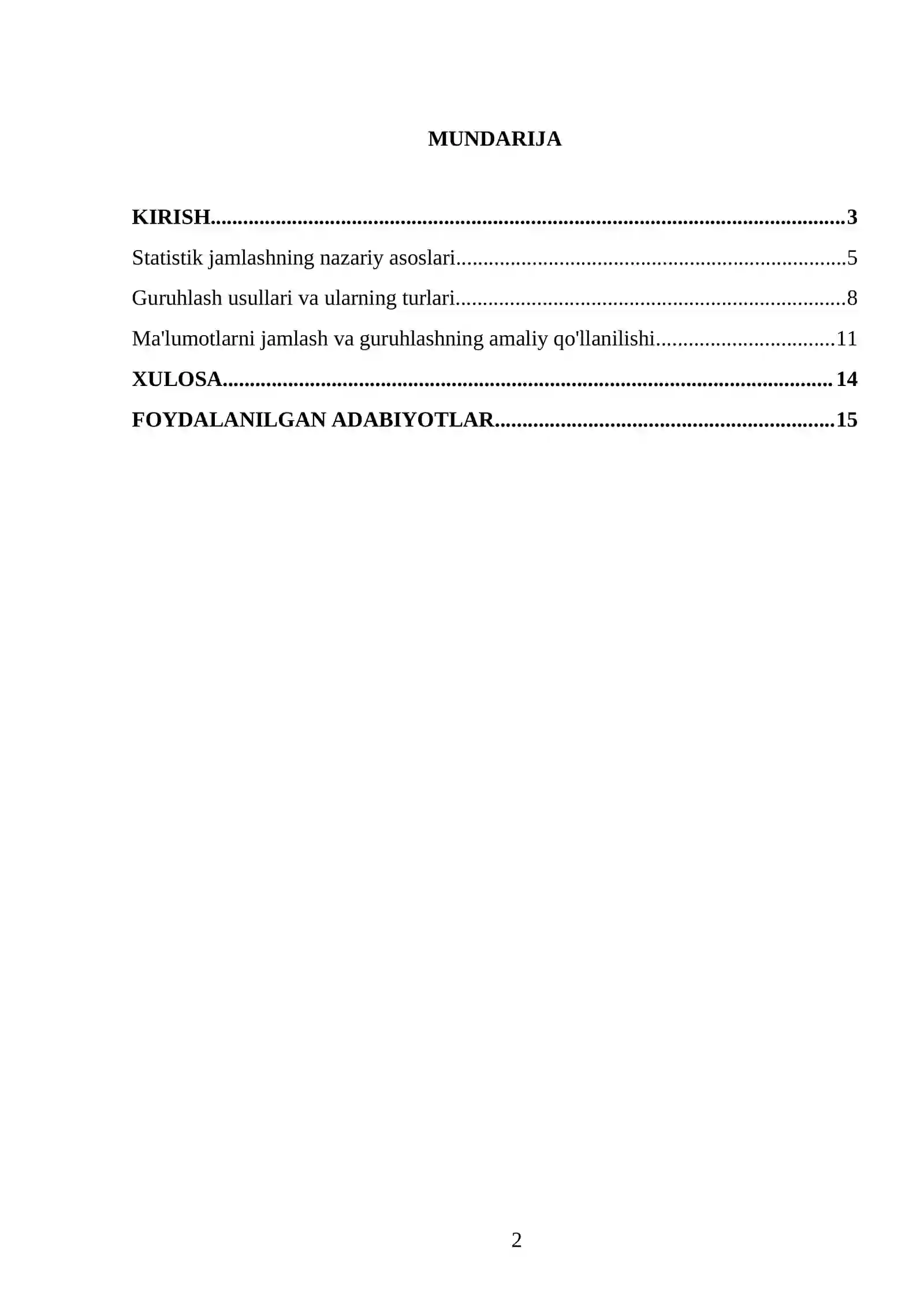 Statistik jamlash va guruhlash 2