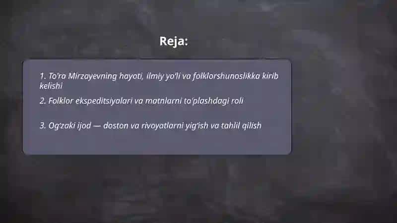 To'ra Mirzayevning oʻzbek folklorshunosligiga qo'shgan hissasi 2