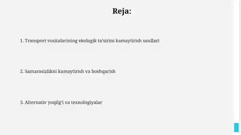 Transport vositalarining atrof-muhitga tasirini kamaytirish usullari va vositalari 2