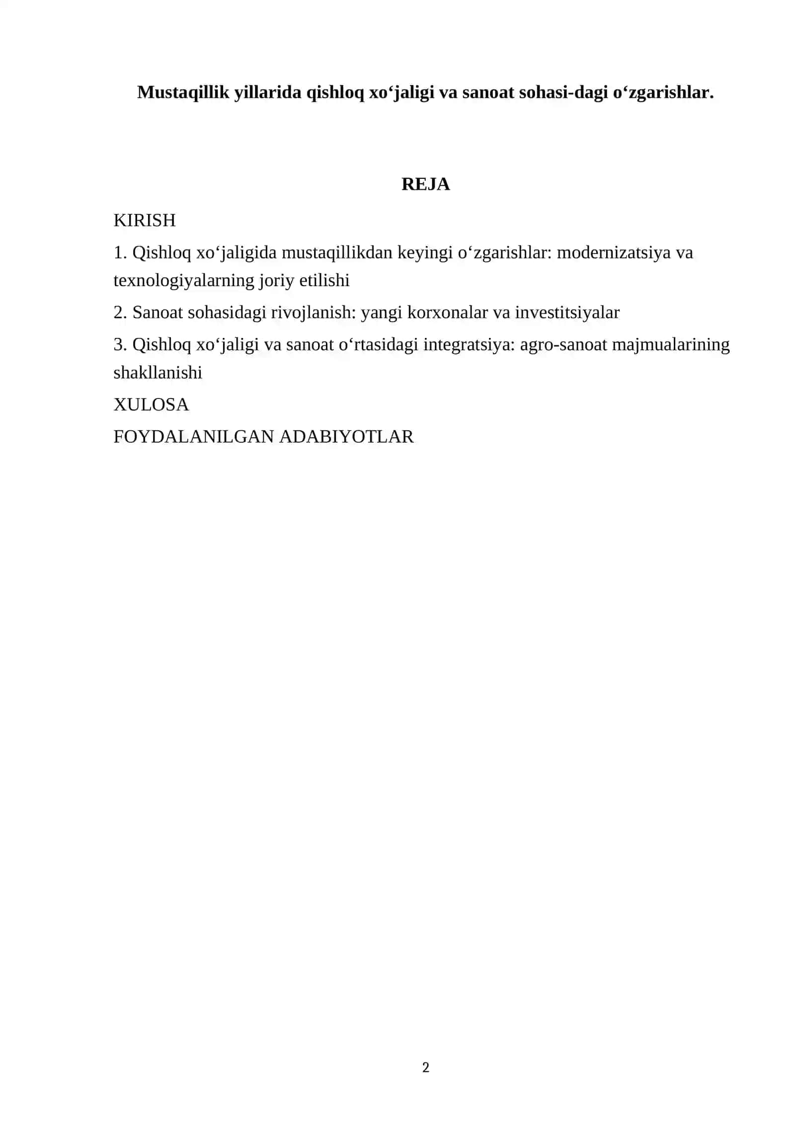 Mustaqillik yillarida qishloq xo‘jaligi va sanoat sohasi-dagi o‘zgarishlar 2