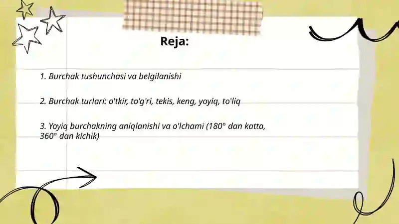 Burchak turlari. Yoyiq burchak 2