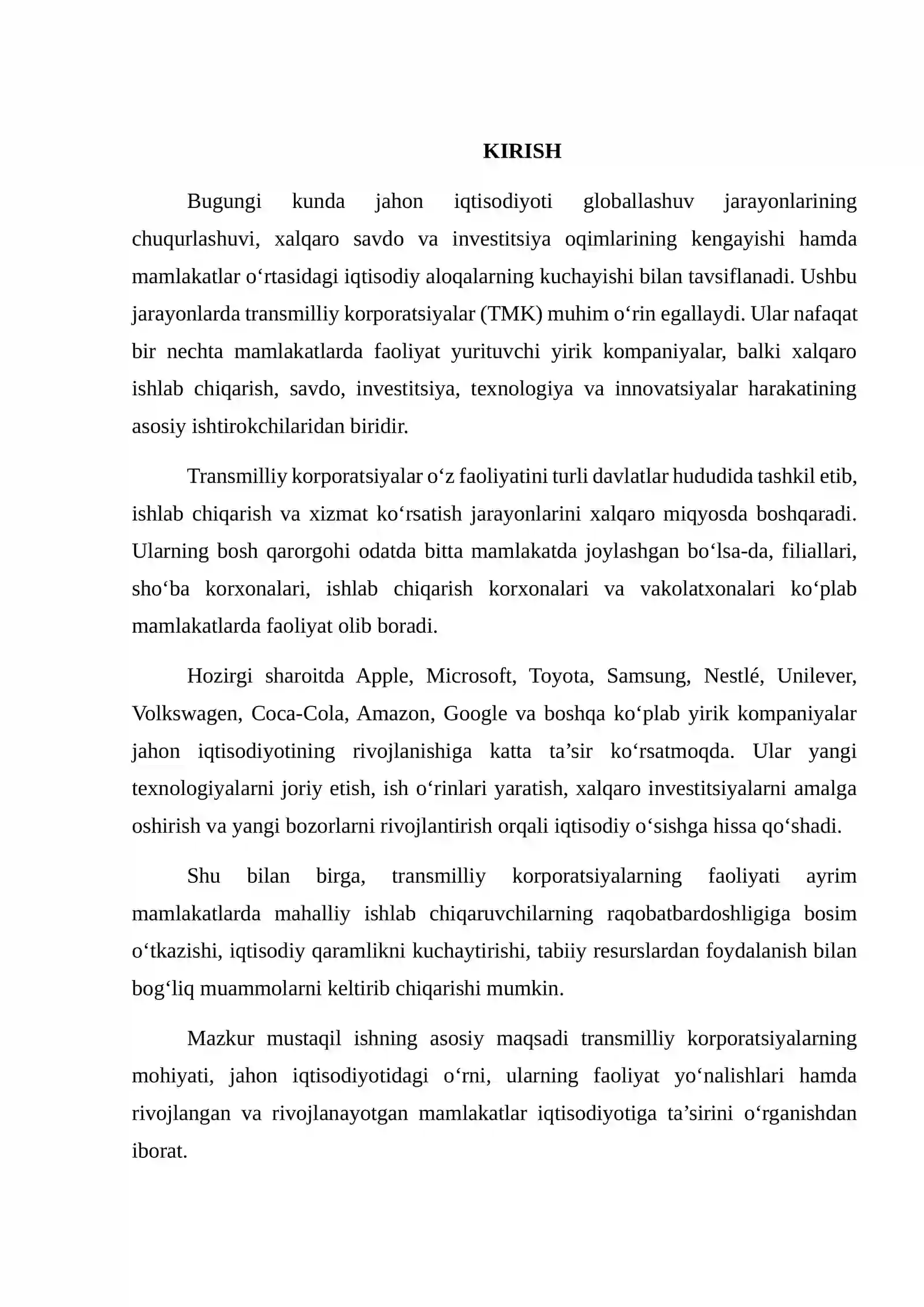 JAHON IQTISODIYOTIDA TRANSMILLIY KORPORATSIYALARNING O‘RNI 2