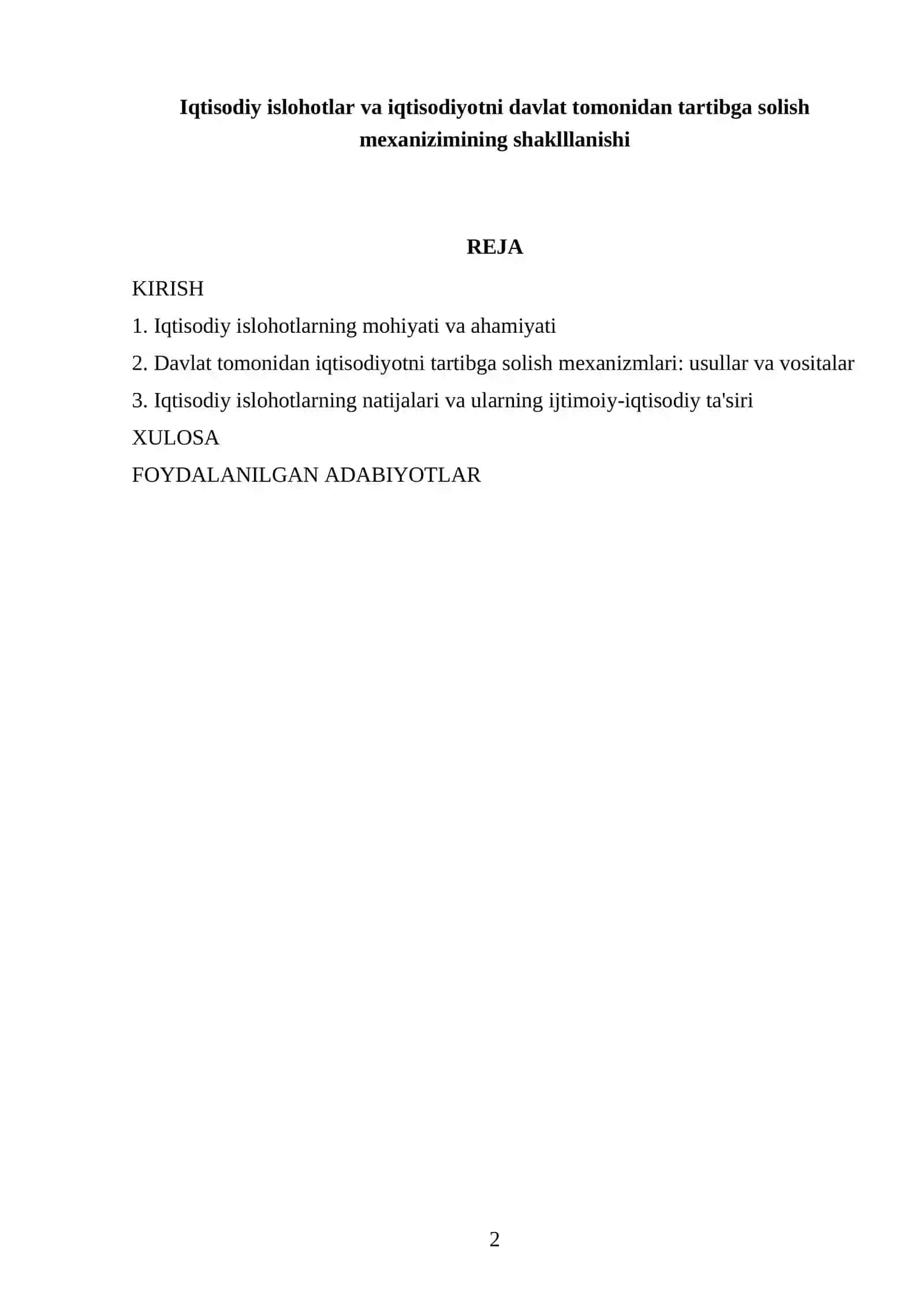 Iqtisodiy islohotlar va iqtisodiyotni davlat tomonidan tartibga solish mexanizimining shaklllanishi 2