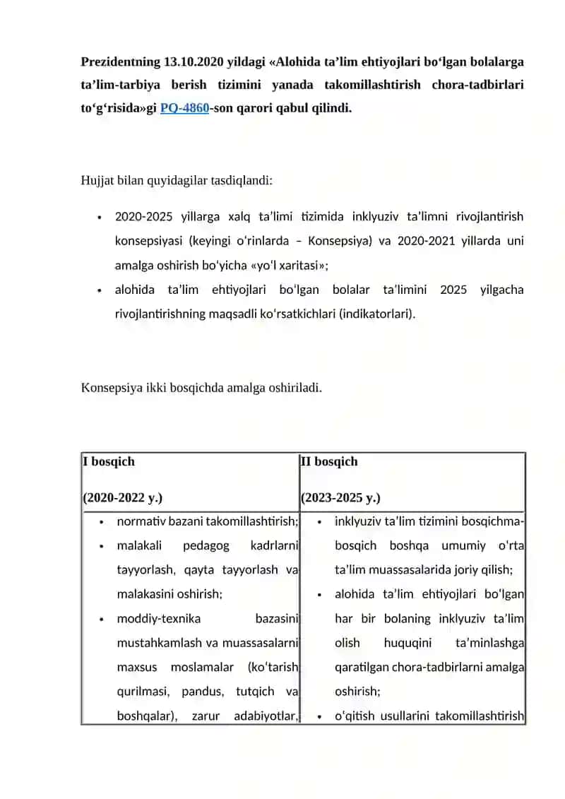 JAMOATCHILIK O'RTASIDA ALOHIDA TA'LIM EHTIYOJLARI BO'LGAN BOLALARNING BILIM OLISH HUQUQI, INKLYUZIV O'QITISHNING MAZMUN MOHIYATI HAQIDA TUSHUNTIRISH ISHLARINI OLIP BORISH. 2
